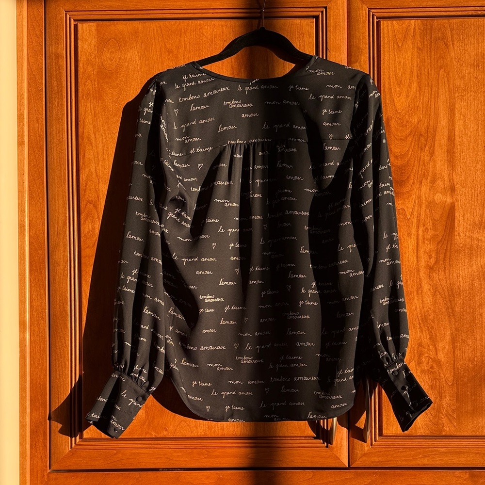 Joie Black Script Print Blouse - image 4